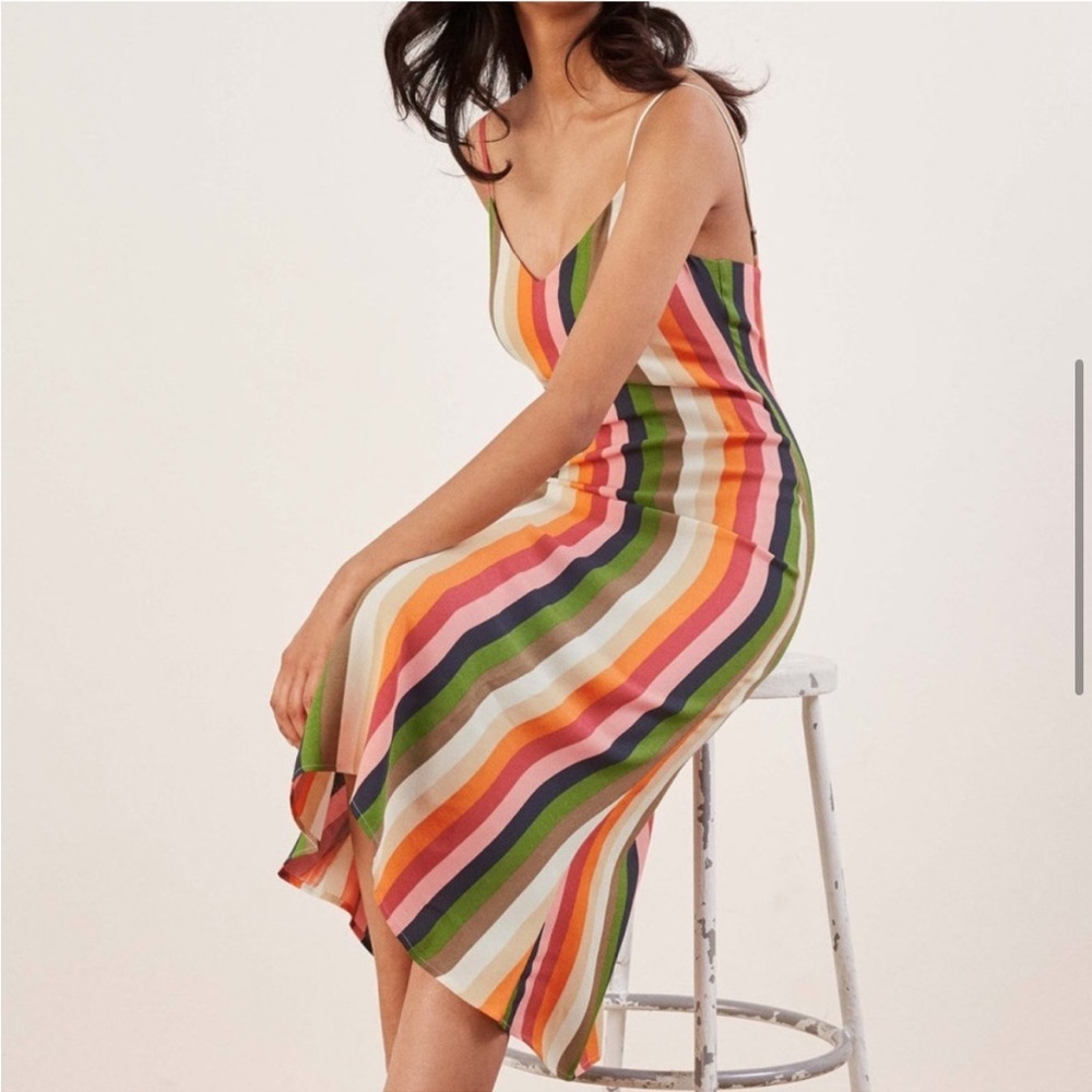 Reformation Jaxon Sunburst Colorful Striped
Open Back Midi Slip Dress - Picture 3 of 8